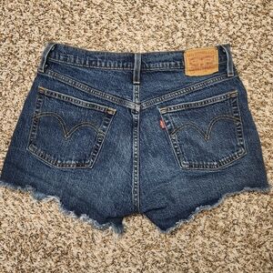 Levi’s 501 Dark Wash Mid-Rise Distressed Cut-Off Denim Shorts